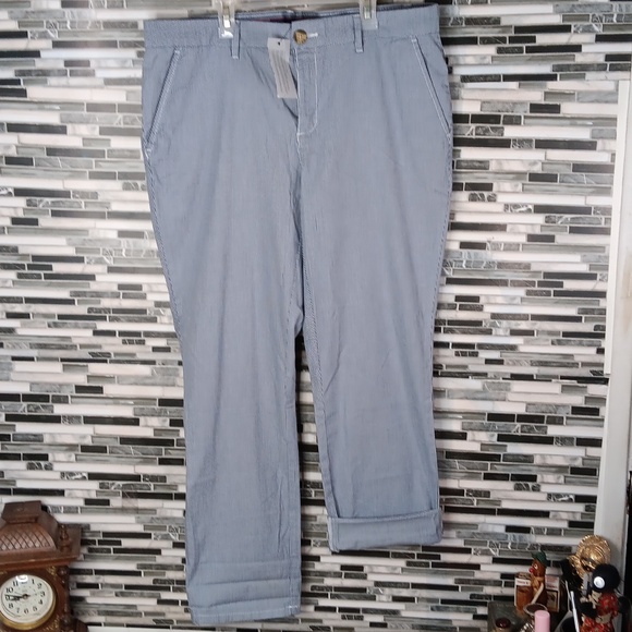 Tommy Hilfiger Womens 12 Blue Pin Striped Chinos Straight Legged Pants - Picture 1 of 10